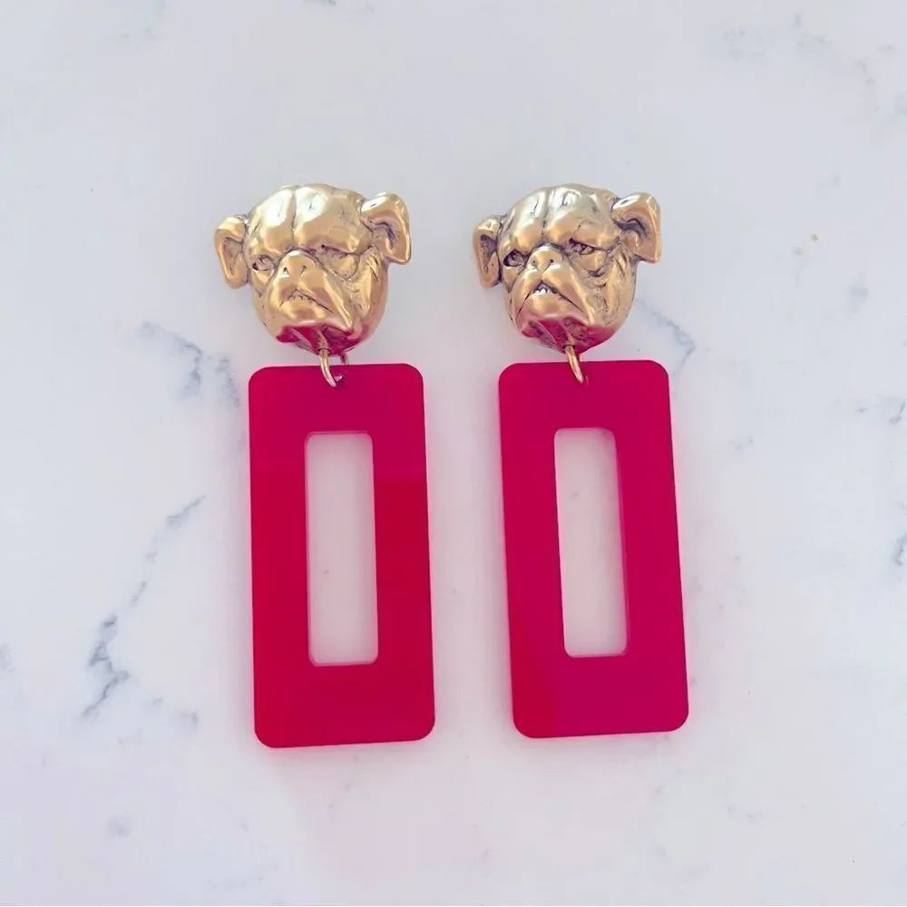 Georgia Bulldog Gold Acrylic Drop Earrings